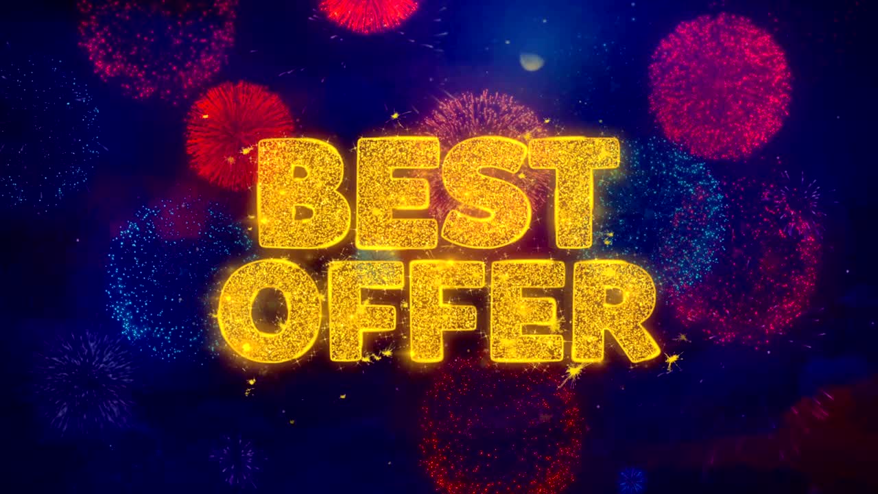 mejor oferta de saludo texto partículas de brillo en fuegos artificiales de colores