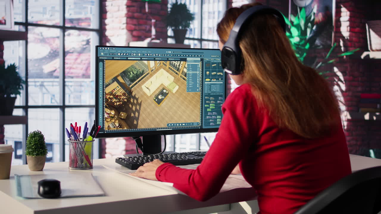 Woman working on interior design on computer