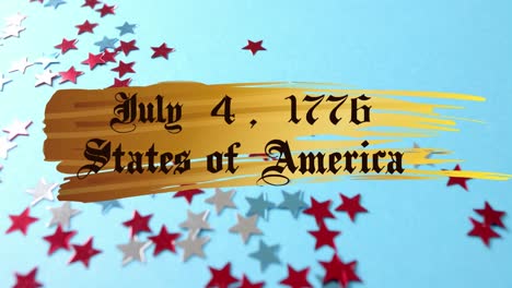 animation of 4th of july independence day text over stars of united states of america