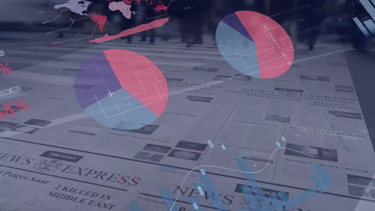 신문 위에 금융 데이터 처리의 애니메이션