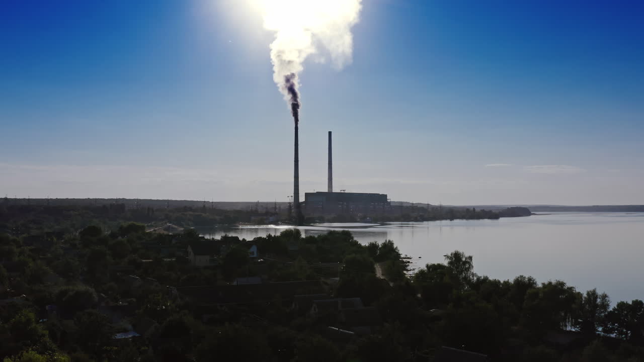View of thermal power station. Industrial landscape with thermal power plant