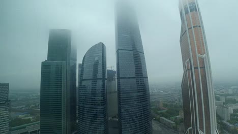rainy day view of moscow's skyscrapers