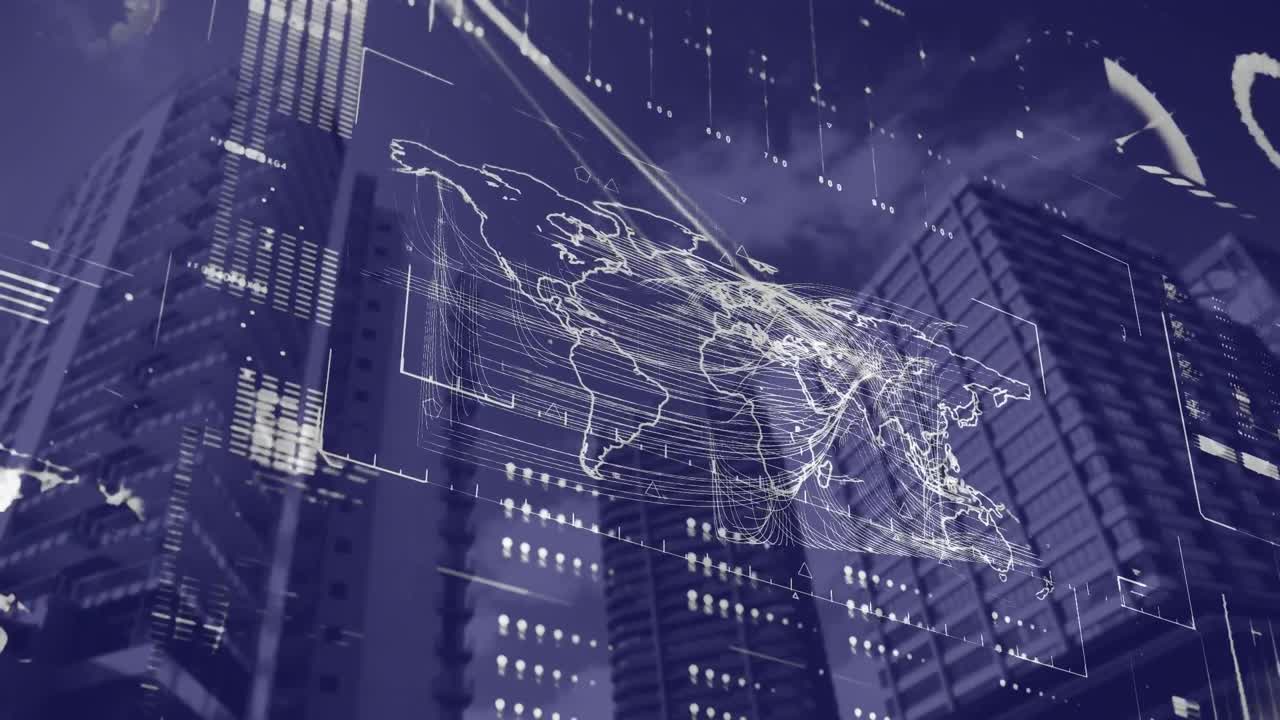 높은 건물의 낮은 각도 시야에 대한 데이터 처리와의 인터페이스의 애니메이션