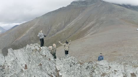 group hiking in mountains