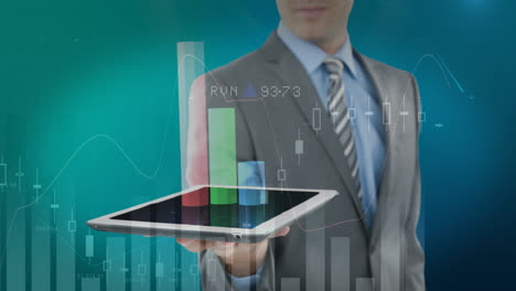 Animación-Del-Procesamiento-De-Datos-Financieros-Sobre-Un-Hombre-De-Negocios-Usando-Una-Tableta