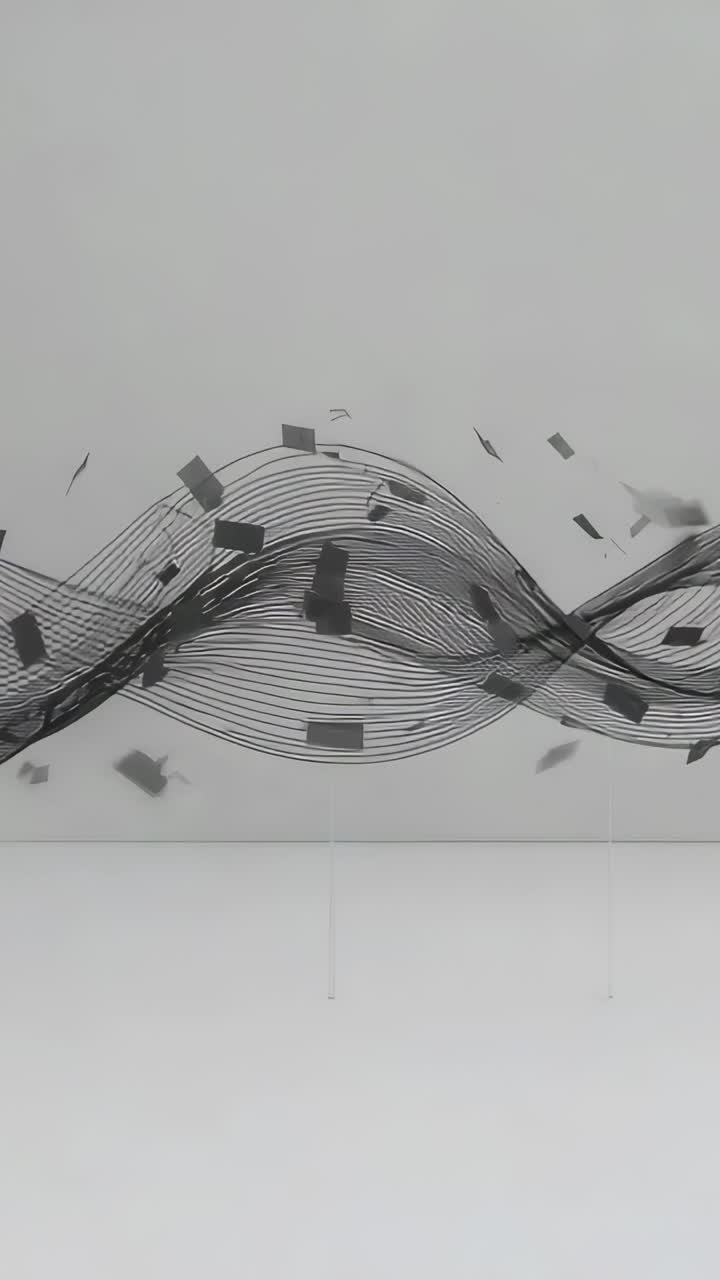 Vertical video: Playback starting black wave mural showing tiles drifting in gallery, adding motion