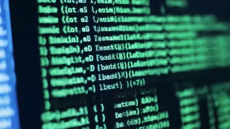 intricate digital code displayed on a computer screen demonstrating complex programming patterns and language structures in a dark environment