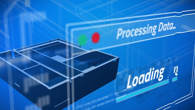 Animation of data processing over 3d house