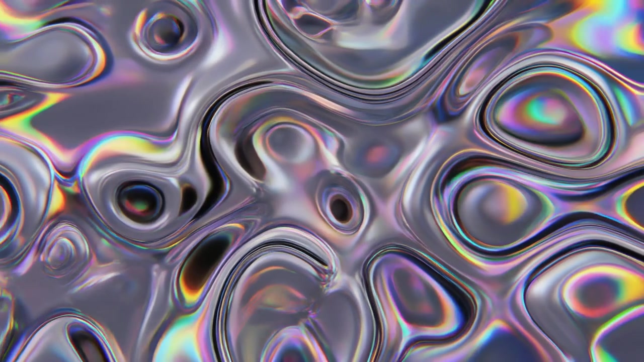 Abstract Liquid Metal Surface with Iridescent Rainbow Reflections