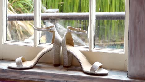 closeup shot of the bride wedding shoe