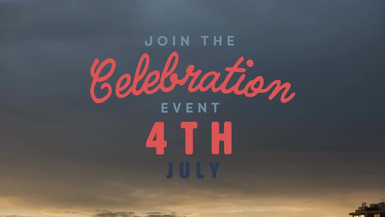 animazione del testo del giorno dell'indipendenza sul cielo e sulle nuvole