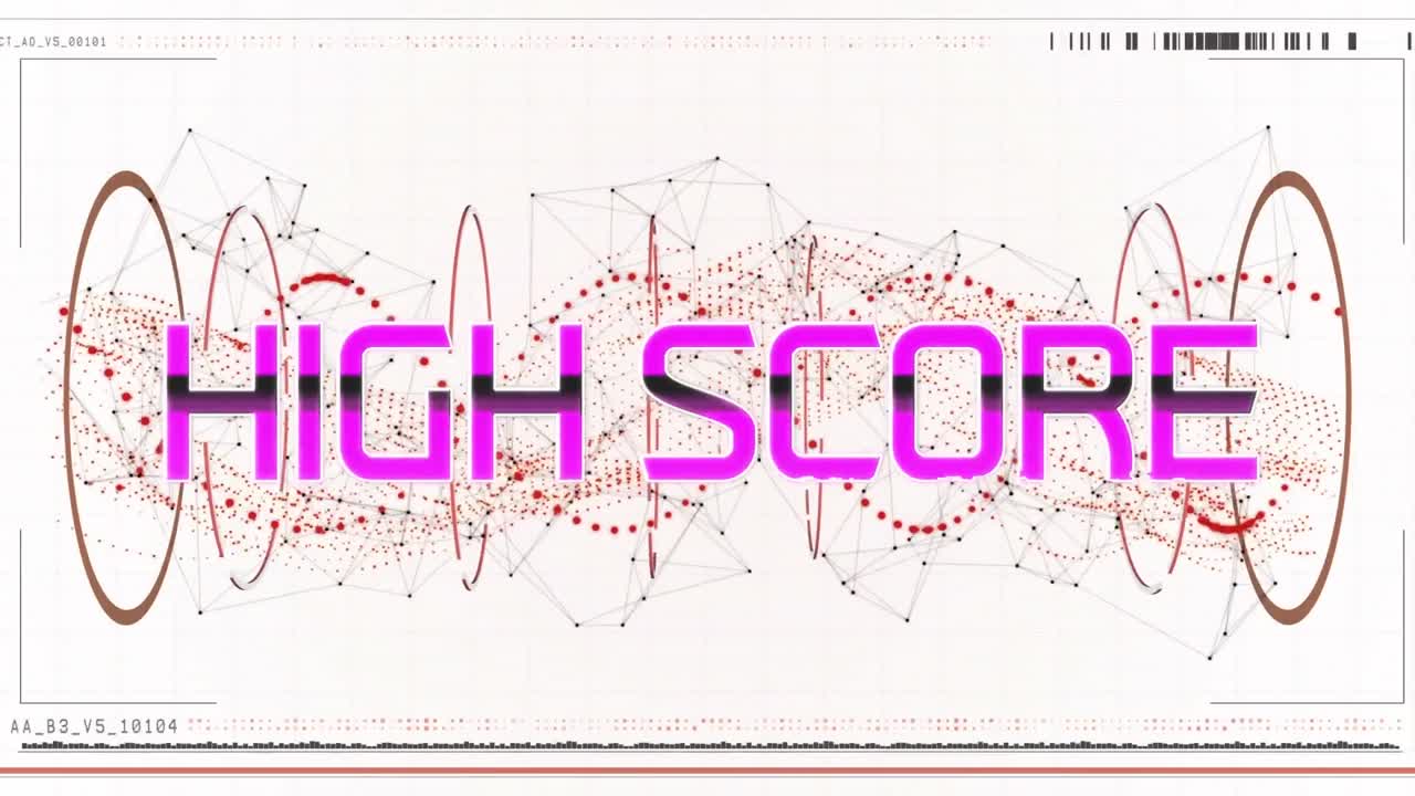 animación del texto de puntaje alto sobre una cadena de adn roja giratoria