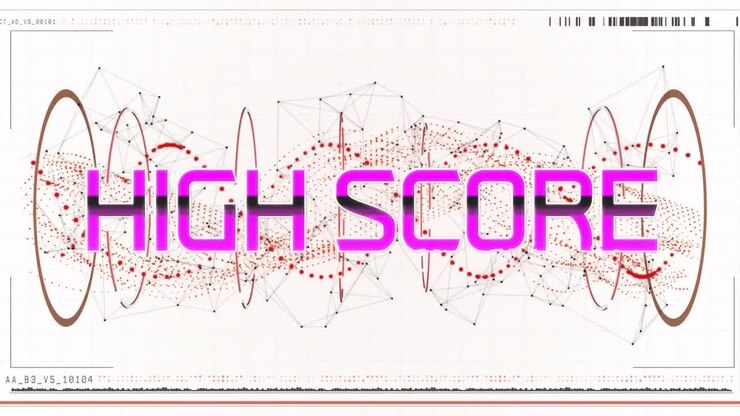Animation of high score text over red spinning dna strand