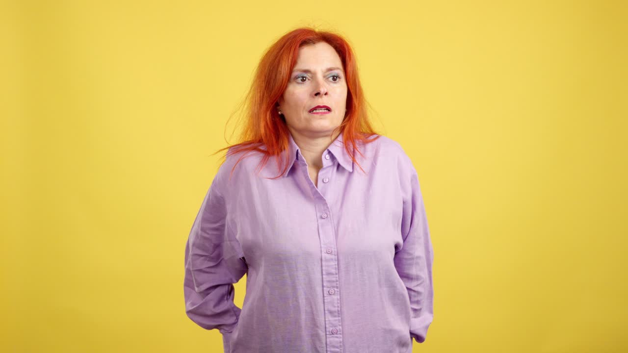 Woman expressing different emotions on a yellow background