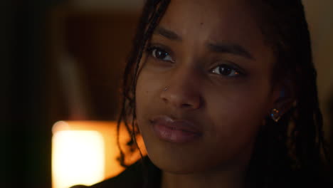 close-up portrait of a woman at night