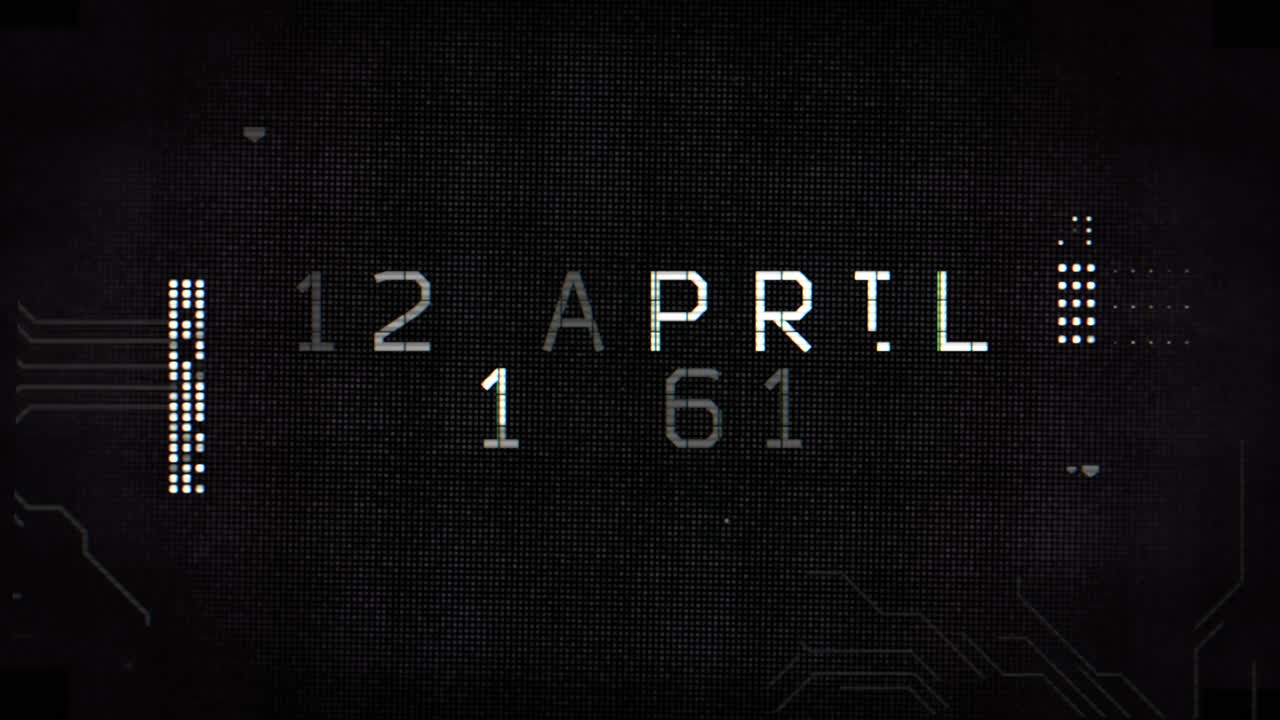 12 de abril de 1961 con elementos hud en el monitor digital de la nave espacial