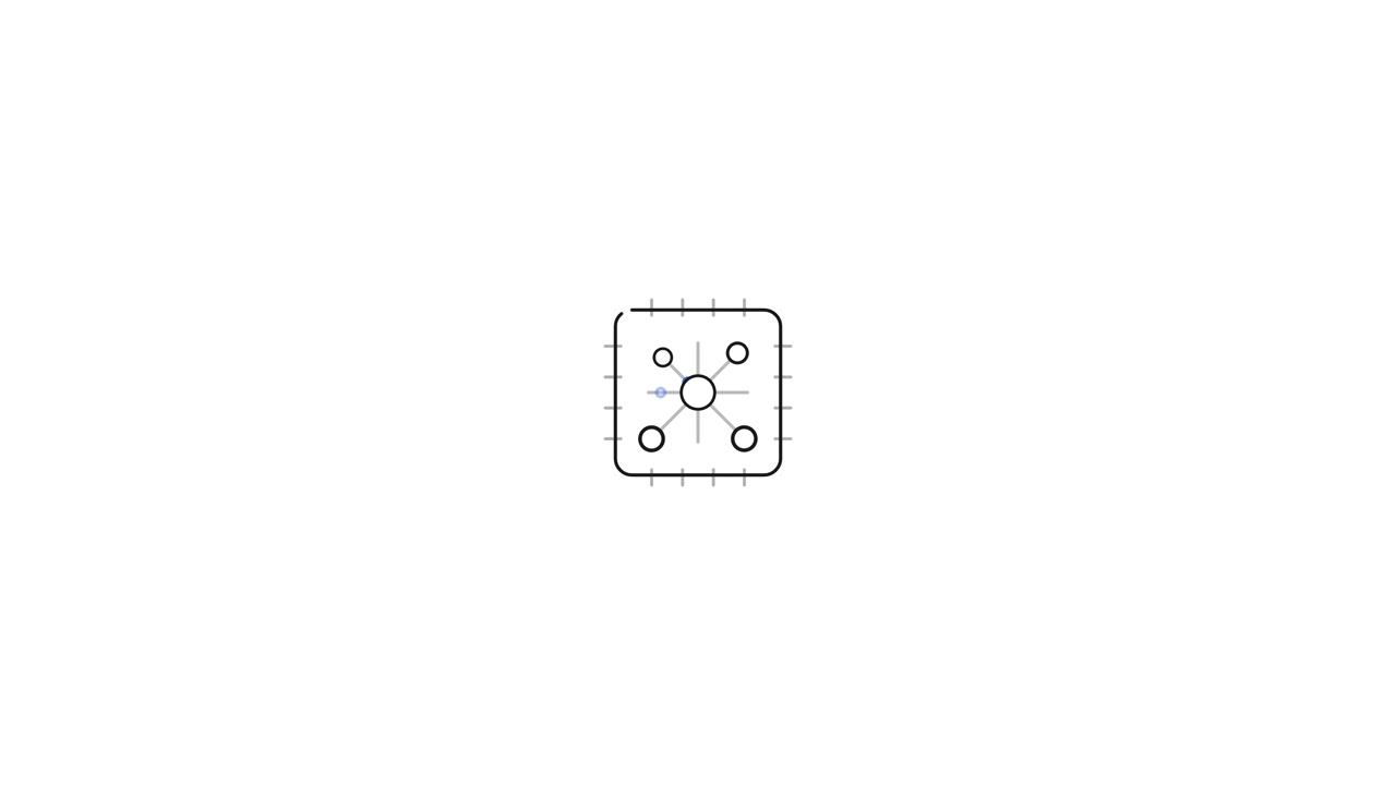 Animazione minimalista di un'icona di microchip digitale che si disegna