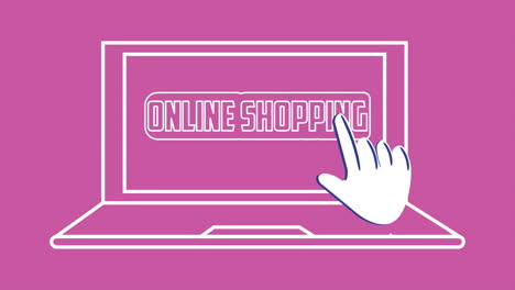 online shopping lettering in laptop with cursor