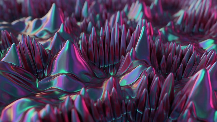 Abstract Iridescent Metallic Surface with Pulsing Waves