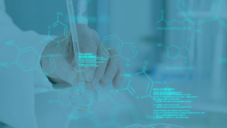 animation of scientific data processing over caucasian female scientist in laboratory