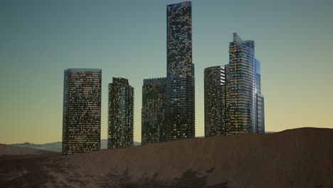 City-Skyscrapers-at-Night-in-Desert