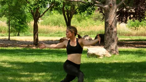 powerful and mindful this woman demonstrates yoga in a public park