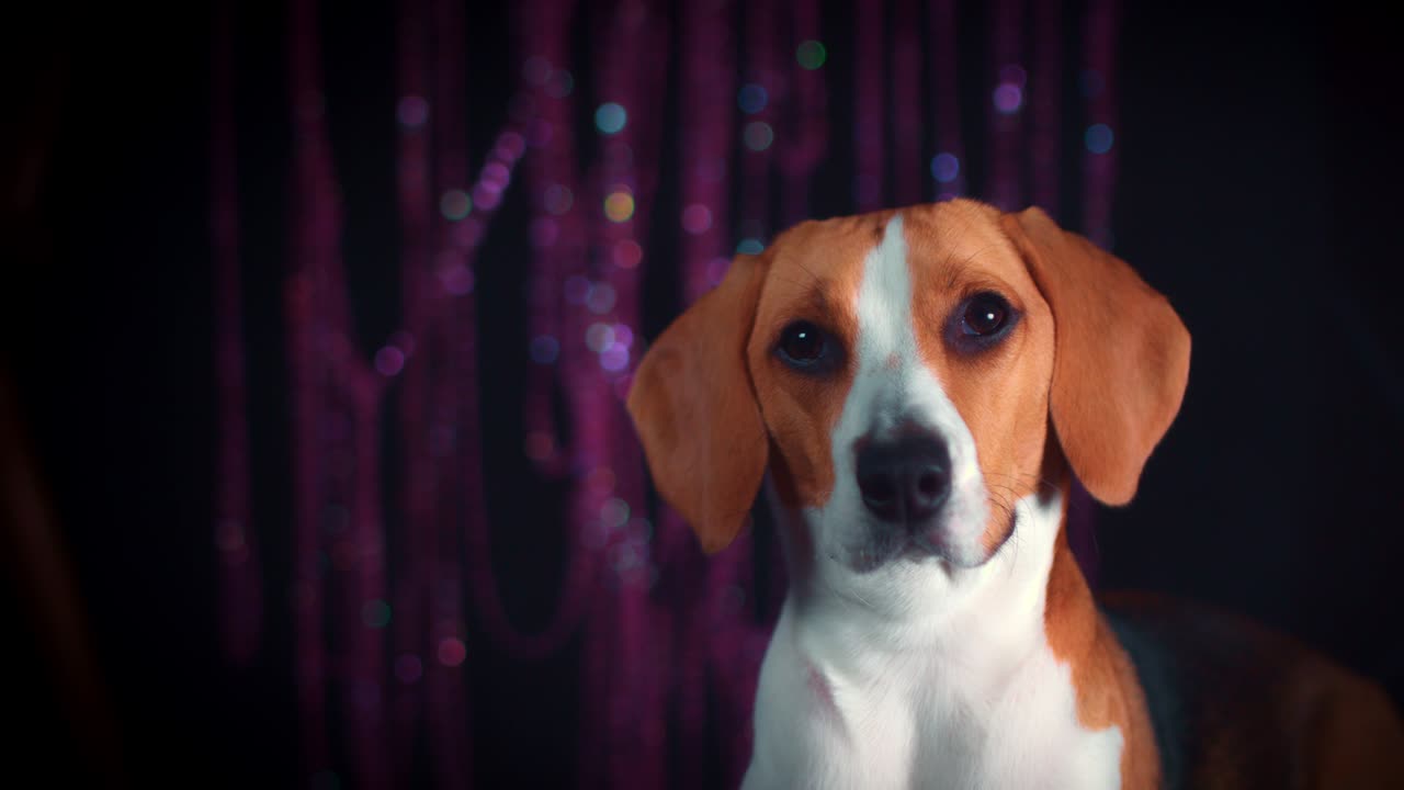 Cane Beagle in posa alla festa di compleanno in 4K.