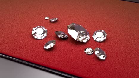 circular rotation around some big white diamonds with a red and leather tray