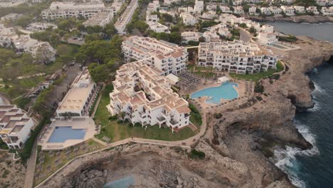 establishing shot in the touristic town of cala de oro in the spanish island of mallorca next to the mediterranean sea