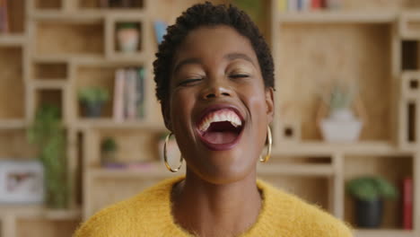 close up portrait of attractive african american business woman laughing cheerful enjoying lifestyle successful black female wearing stylish fashion slow motion