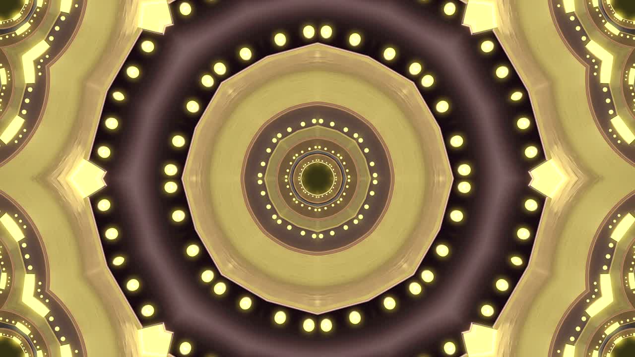 Looped Abstract neon ornate decorative background. 3D Kaleidoscope or mandala.