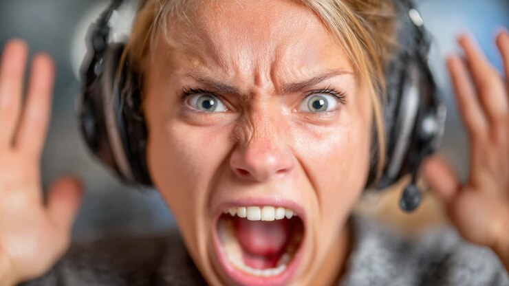 Réaction intense d’un joueur : gros plan sur la frustration et la colère capturées dans deux images saisissantes exprimant une forte tension dans une expérience de jeu en ligne.