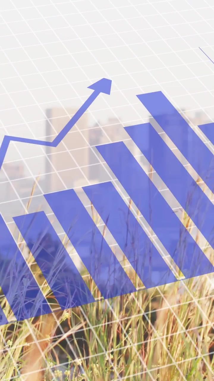 Animación del procesamiento de datos financieros sobre un paisaje