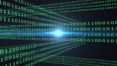 Animation of light moving over green binary code in black space