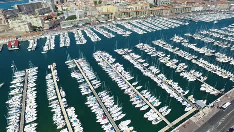 aerial of france, cote d'azur, menton, old port of marseille and sea in french riviera