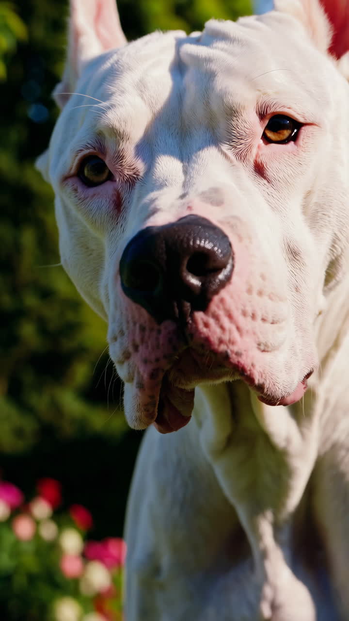 White Dogo Argentino in a Garden