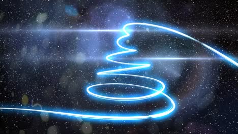 Falling-snow-with-bokeh-light-Christmas-circles-and-tree