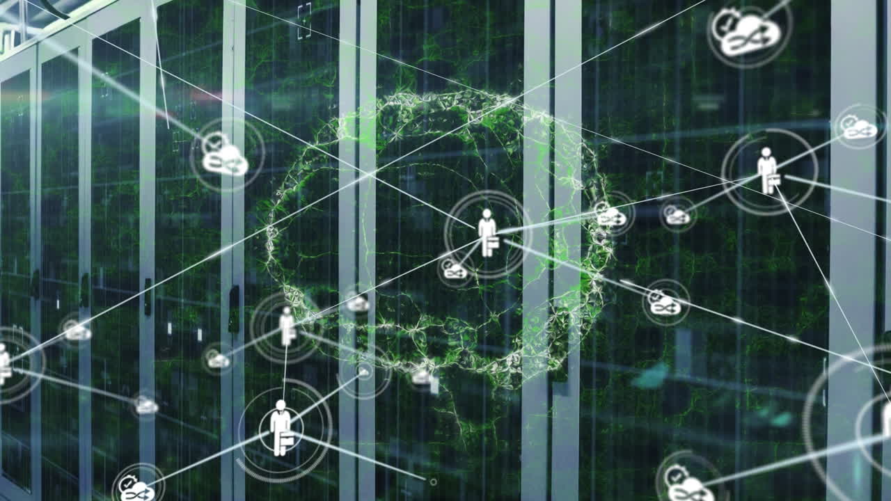 아이콘과 브레인 오버 서버  ⁇ 과 연결된 네트워크의 애니메이션