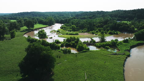 aerial view of illinois river meandering through verdant greenery of arkansas in usa