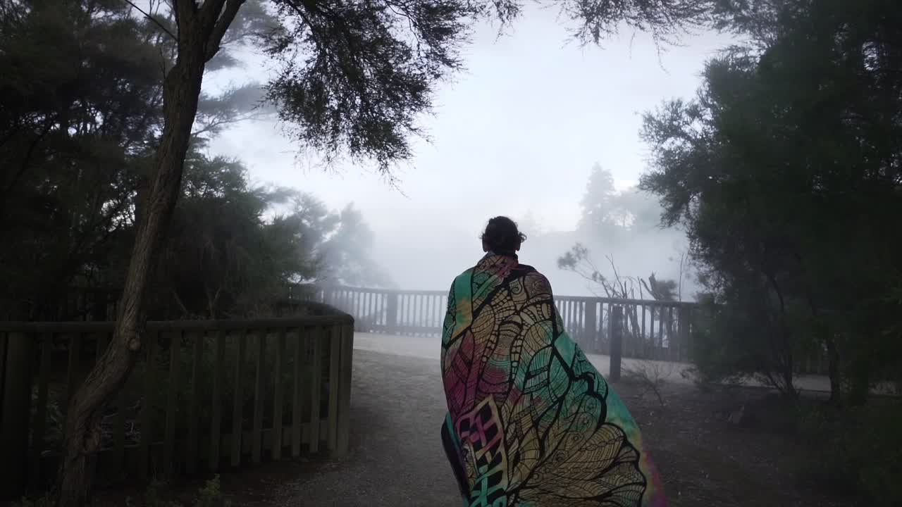 Geothermal Area with Fog and Person in Cape