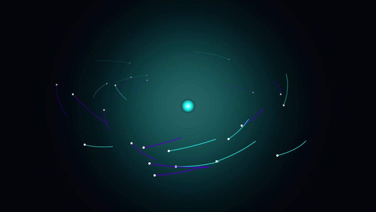 Abstract Motion Graphics of Glowing Particles Orbiting a Central Light
