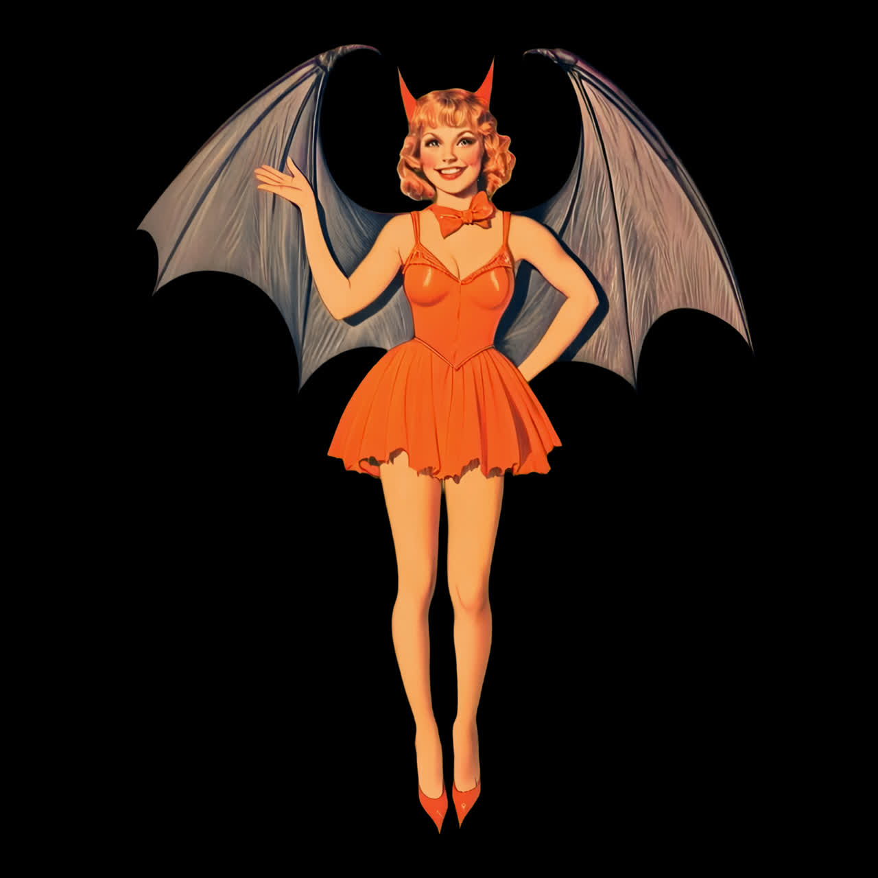 Vintage bat-winged costume illustration animation isolated asset, transparent 4K video, alpha