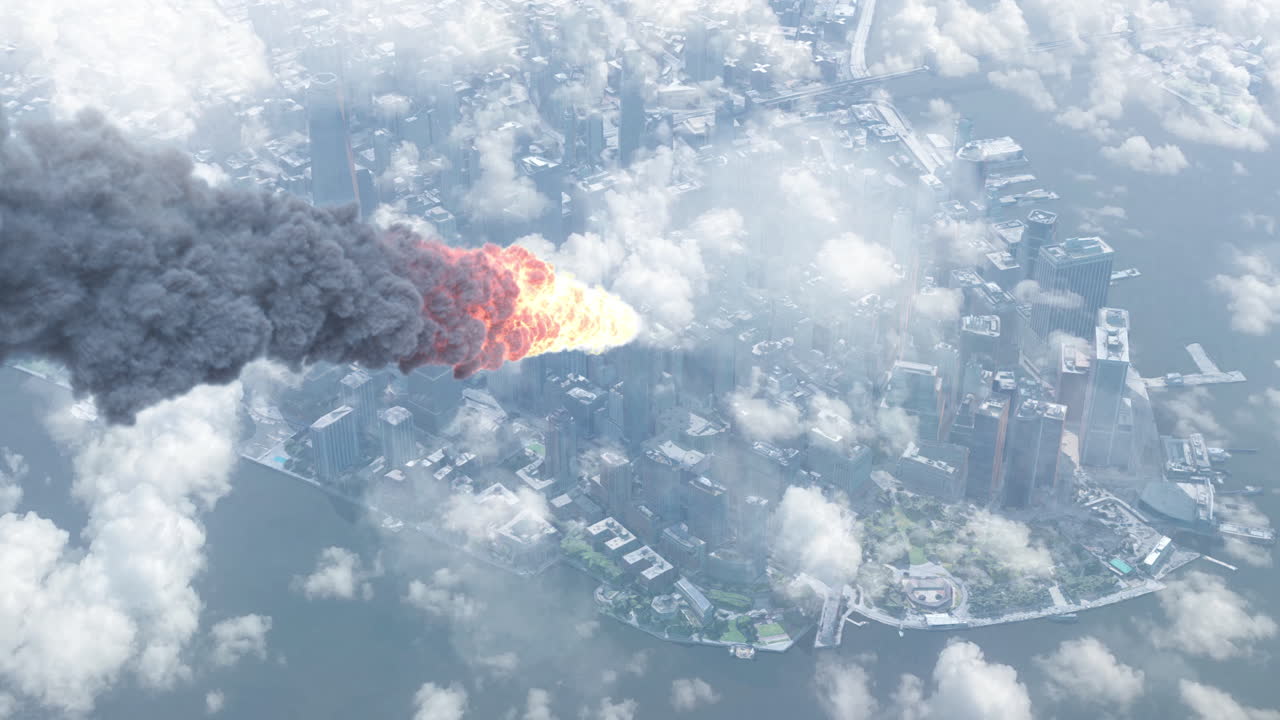 Cataclysmic Fiery Object Approaching a Metropolis