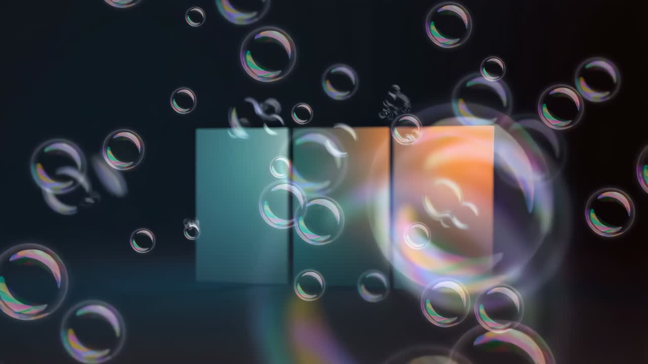 Iridescent Bubbles and Abstract Shapes on a Dark Background
