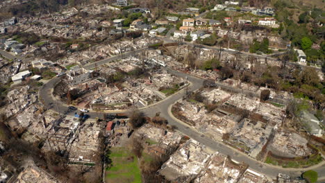 aerial view of residential area devastated by wildfire