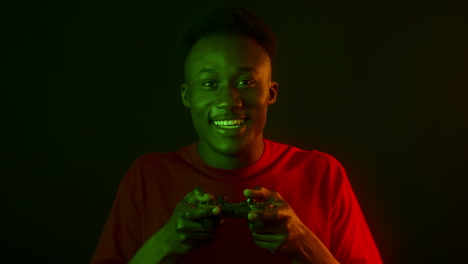 happy gamer with controller