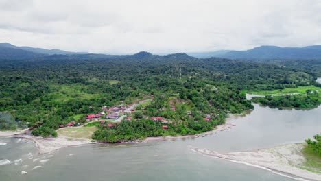 coastal village, aerial drone footage