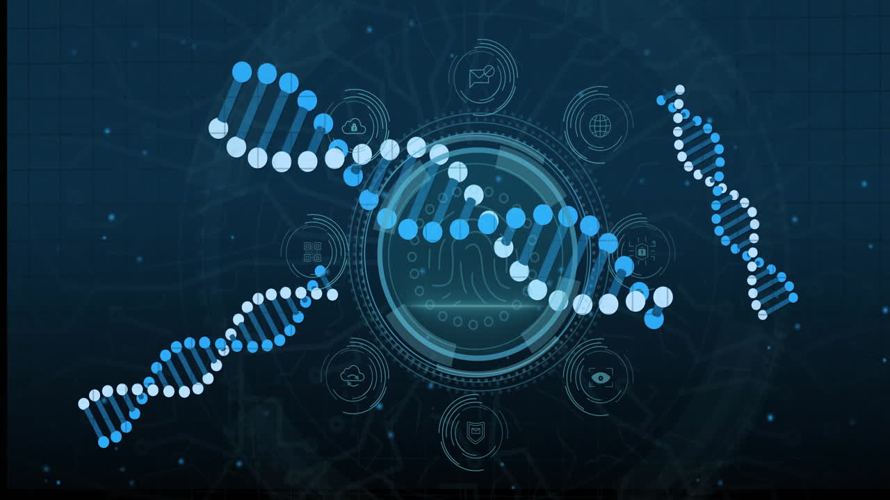 Binary coding and DNA strand animation for scientific data processing visualization