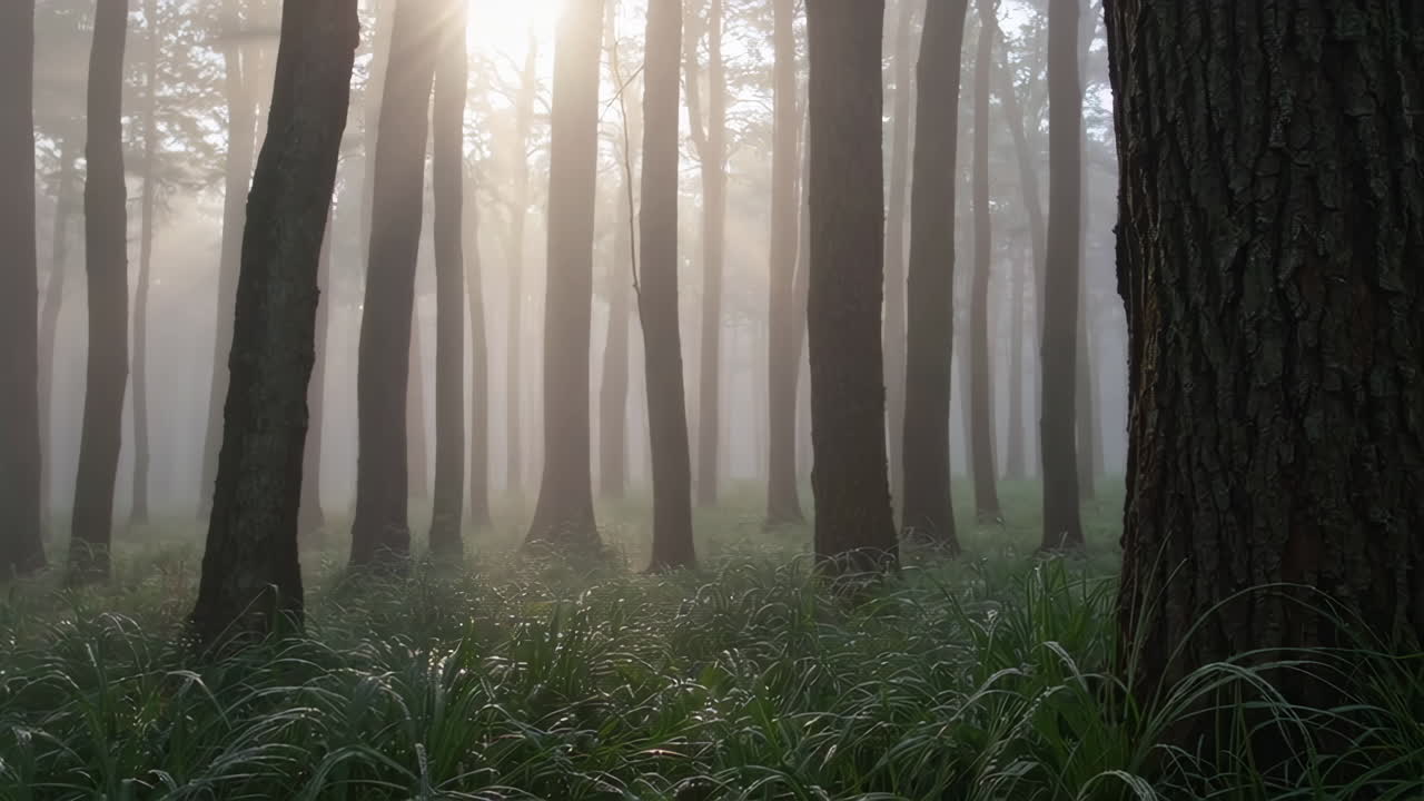 안개 숲의 해가 뜨는 것