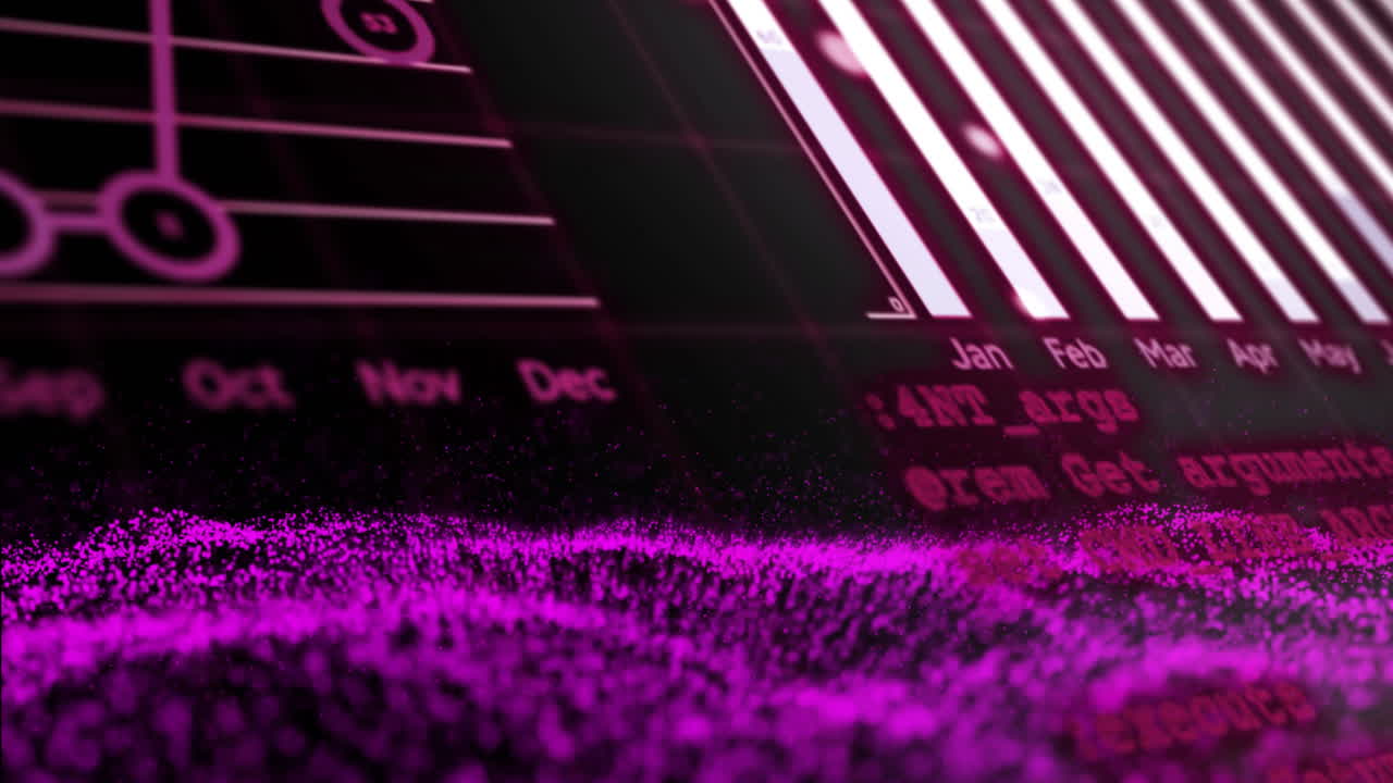 검은색 바탕에 빛나는 연결망 위에 디지털 데이터 처리의 애니메이션